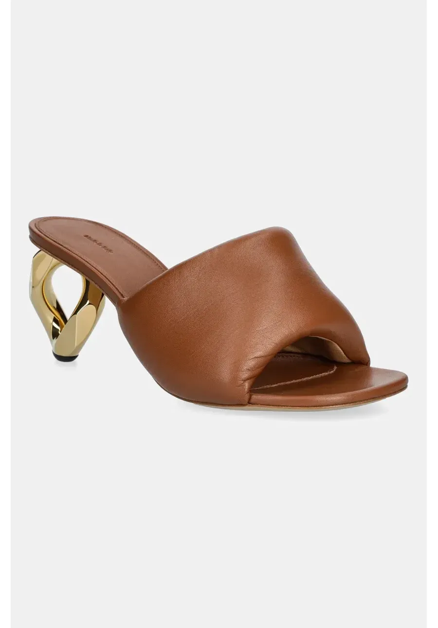 obrazek 1 JW Anderson klapki skórzane Chain Heel Open Mule damskie kolor brązowy na słupku SN0076.LA0161.640