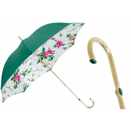 Zdjęcie Luksusowy parasol damski w kolorze szmaragdowo-zielonym z subtelnym motywem kwiatów - Pasotti