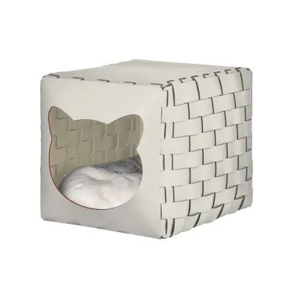 Zdjęcie Biały domek dla kota 35x40x35 cm z naturalnej skóry z recyklingu