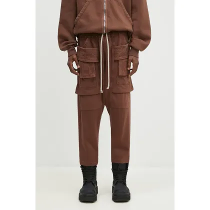 Zdjęcie Rick Owens spodnie dresowe bawełniane Creatch Cargo Cropped Drawstring kolor brązowy gładkie DU02D2371.RIG