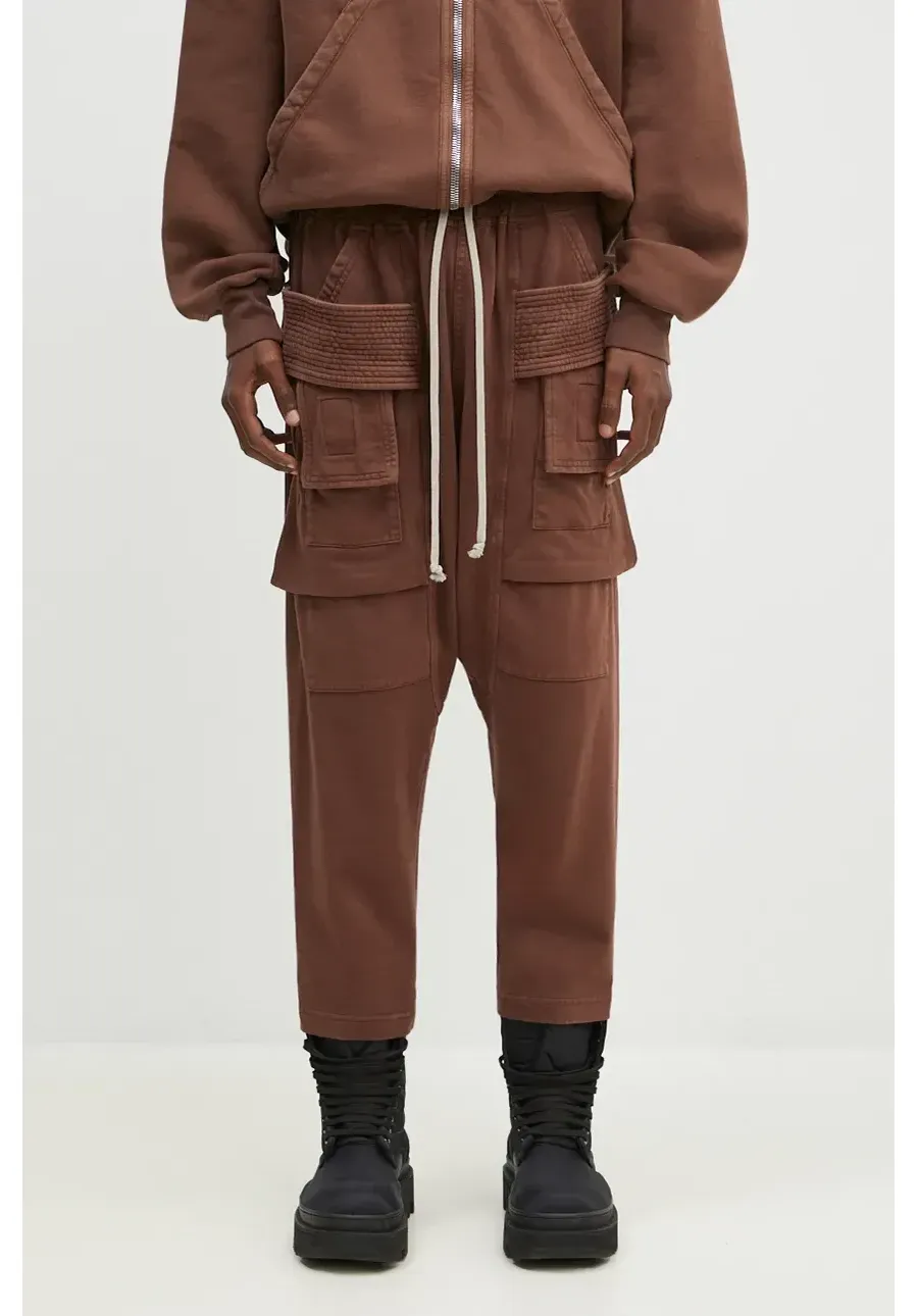 obrazek 1 Rick Owens spodnie dresowe bawełniane Creatch Cargo Cropped Drawstring kolor brązowy gładkie DU02D2371.RIG