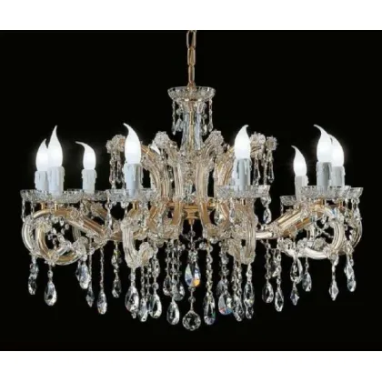 Zdjęcie Ekskluzywny żyrandol z pozłacaną metalową ramą pokrytą szklanymi ramionami i przezroczystymi kryształowymi zawieszkami - Il Paralume Marina