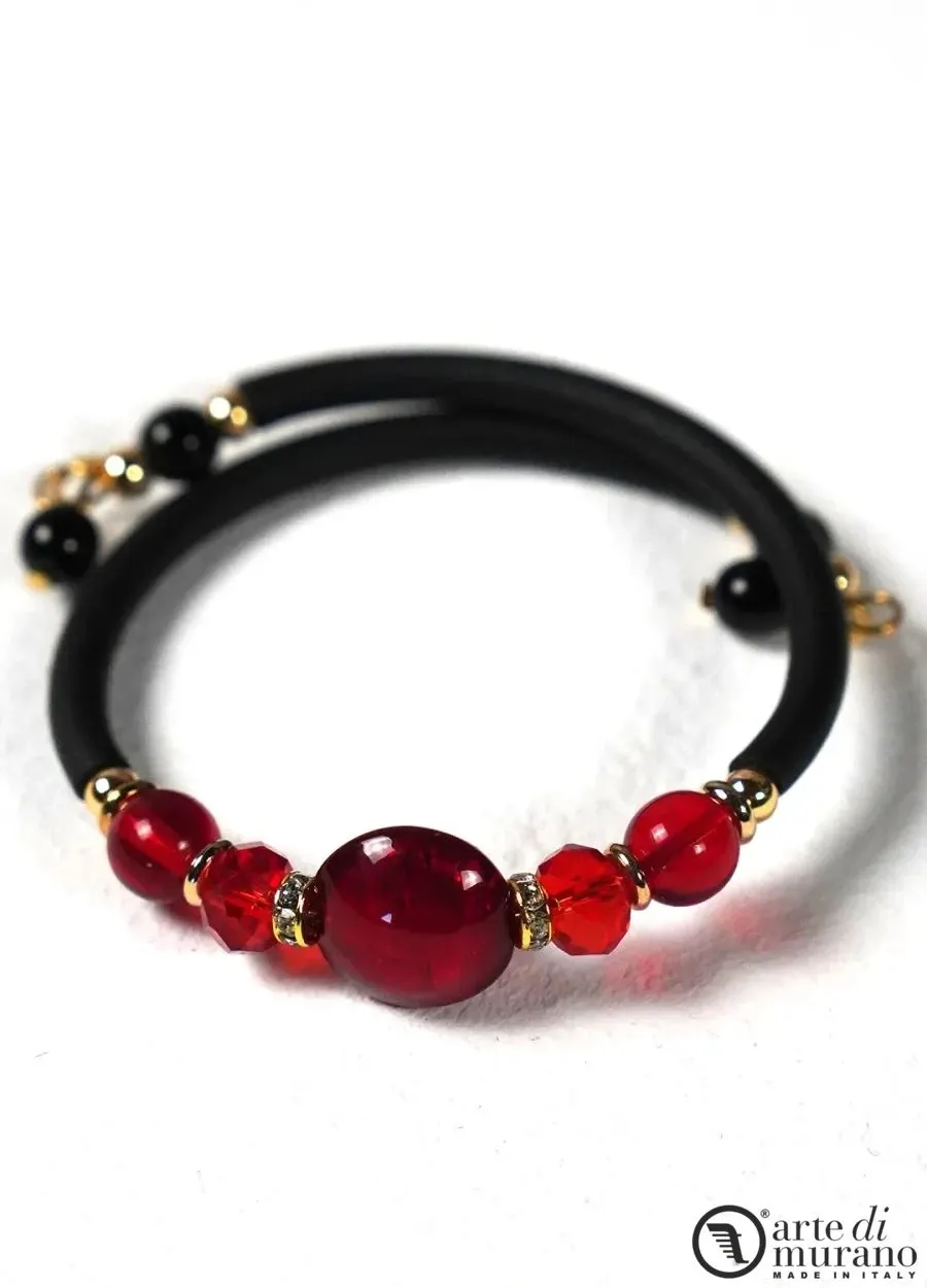 obrazek 1 Elegancka włoska bransoletka z koralików z czerwonego szkła Murano