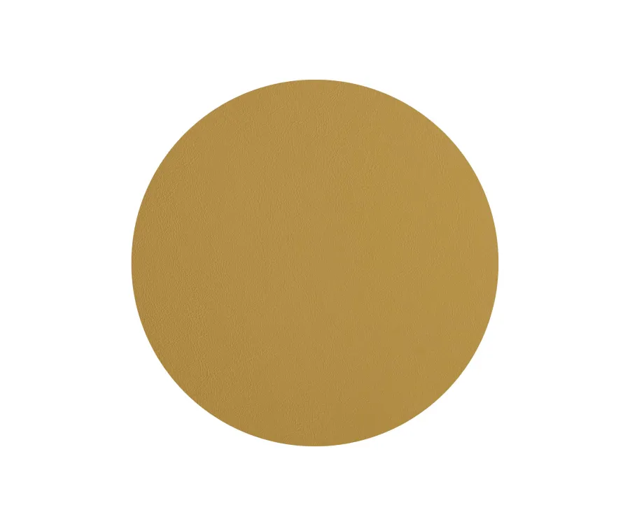 obrazek 2 Okrągła skórzana podkładka pod kieliszki w kolorze musztardowym i oliwkowym