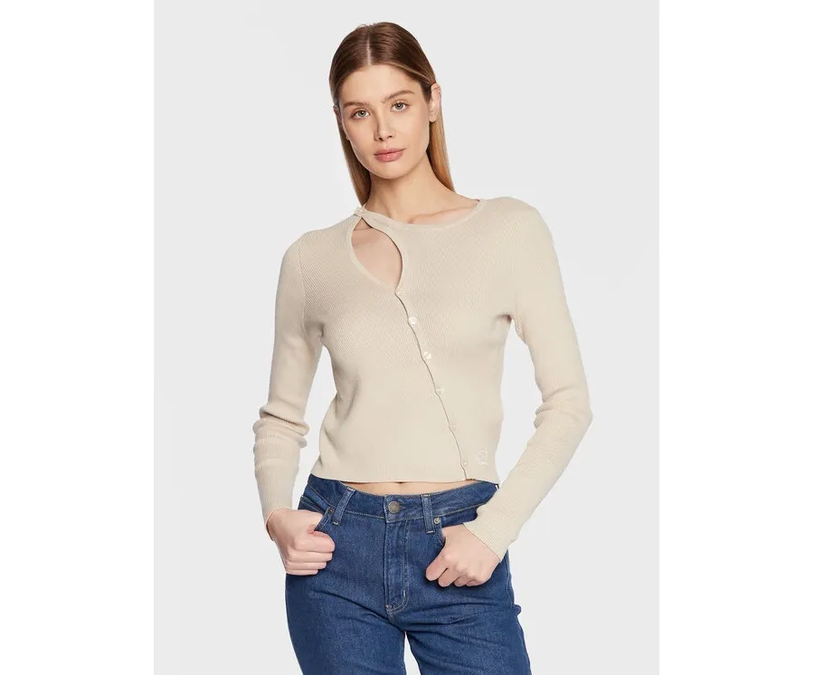obrazek 1 Calvin Klein Jeans Kardigan J20J220707 Beżowy Regular Fit