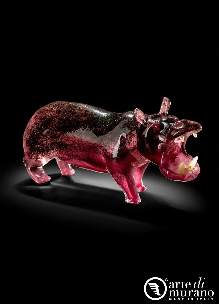 obrazek 1 Designerska rzeźba hipopotama z oryginalnego szkło Murano