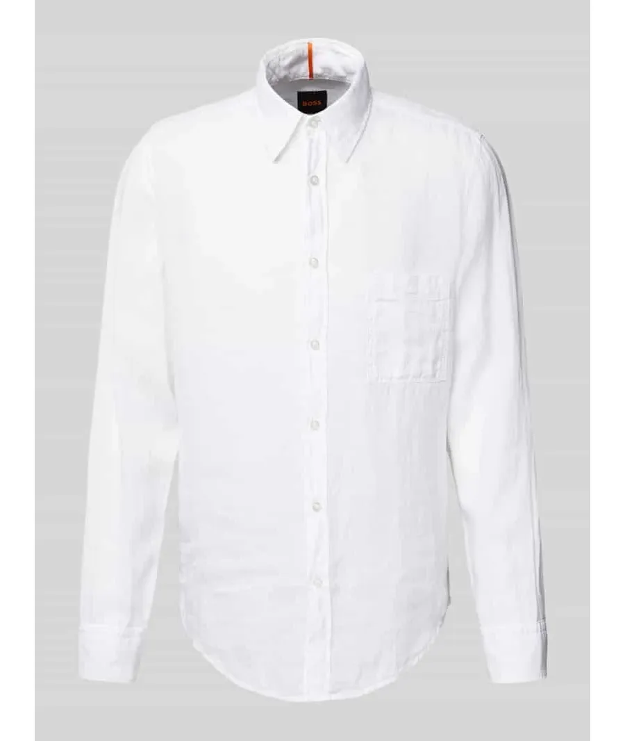 obrazek 1 Koszula lniana o kroju regular fit z kieszenią na piersi model ‘Relegant’