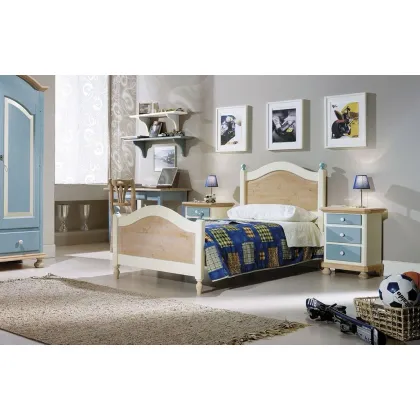Zdjęcie Dziecięce łóżko pojedyncze lakierowane z jasnoniebieskim wykończeniem - Zanini