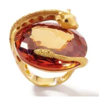Zdjęcie Elegancki pierścionek 18 KT pozłacane srebro Żółte cyrkonie Szkliwo Kolorowy kamień cyrkonowy 3,5x4x3cm