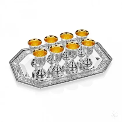 Picture Silver set of 8 drinking glasses with a tray - Zaramella Argenti