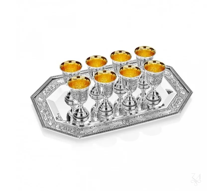 picture 1 Silver set of 8 drinking glasses with a tray - Zaramella Argenti