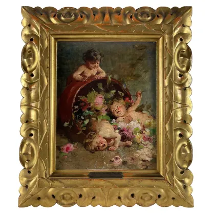 Picture A tasteful oil painting depicting children playing