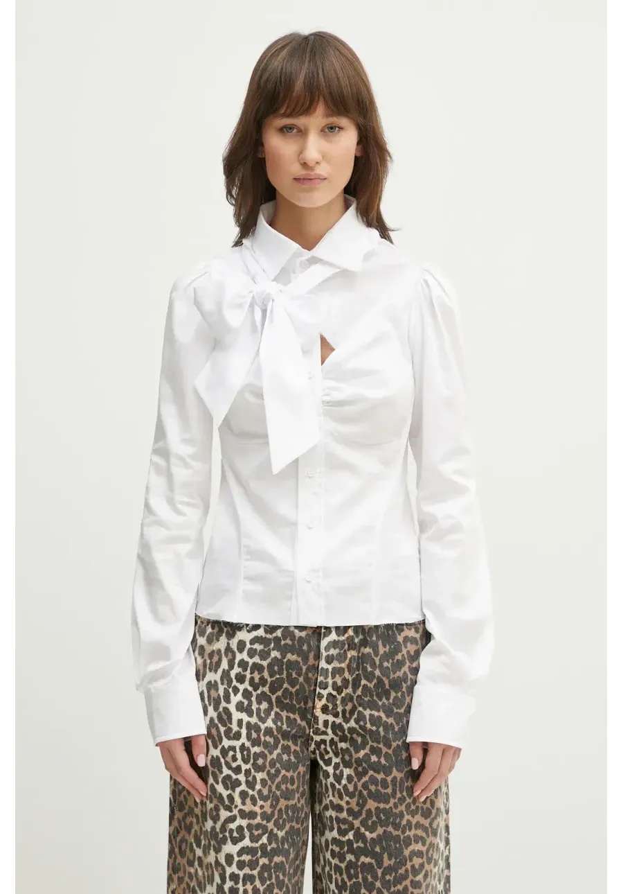 obrazek 1 Ottolinger koszula Deconstructed Lavalliere Blouse damska kolor biały slim z kołnierzykiem klasycznym 111-400211-01