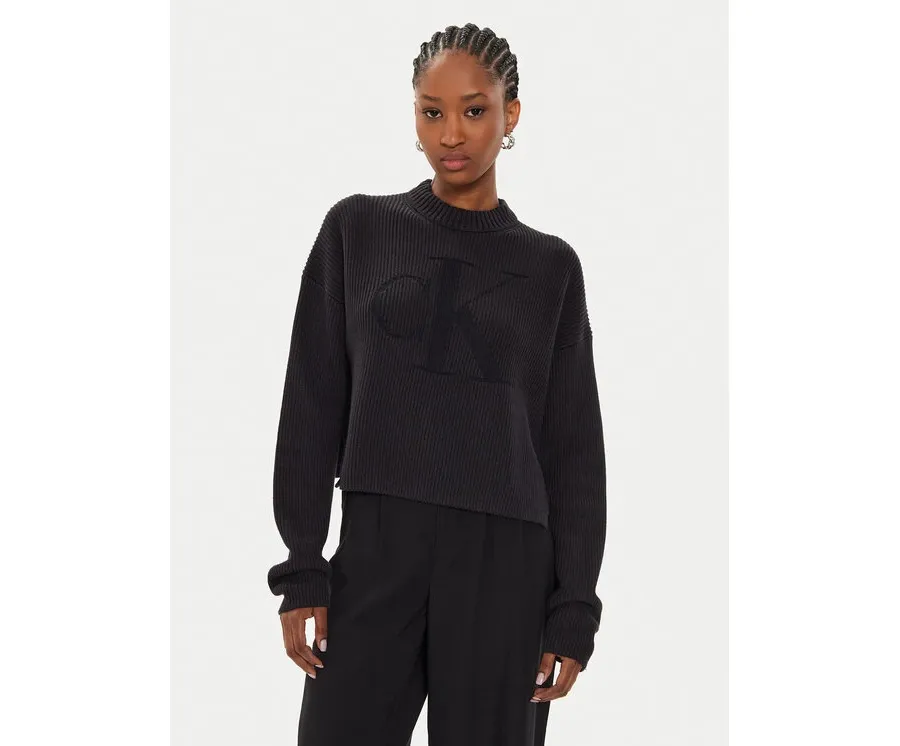 obrazek 1 Calvin Klein Jeans Sweter Logo Intarsia J20J223615 Czarny Relaxed Fit