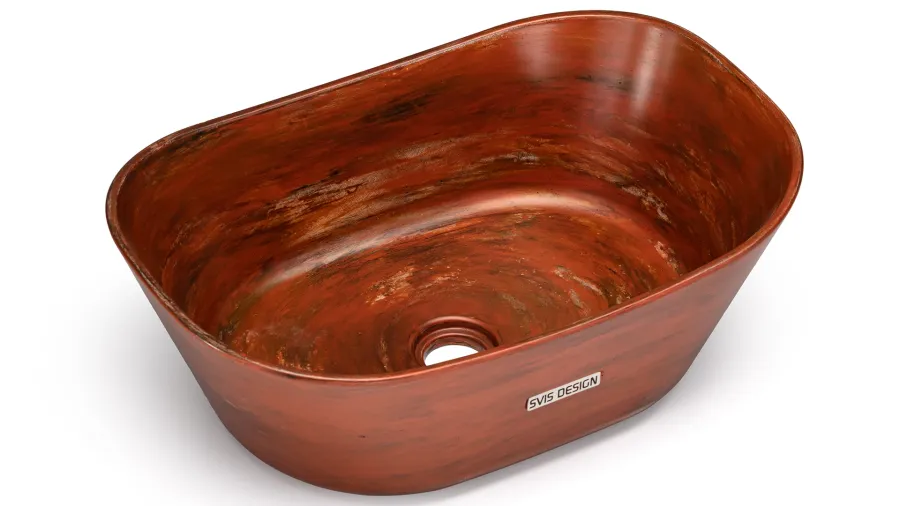 obrazek 2 Nowoczesna umywalka 50 cm LIBRA BASIC – AGED METAL, metaliczny czerwony i miedziany, lakier półmatowy