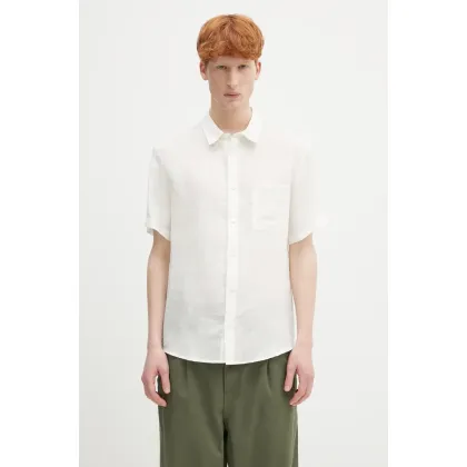 Zdjęcie A.P.C. koszula lniana chemisette bellini logo męska kolor biały relaxed z kołnierzykiem klasycznym LIAEK.H12551