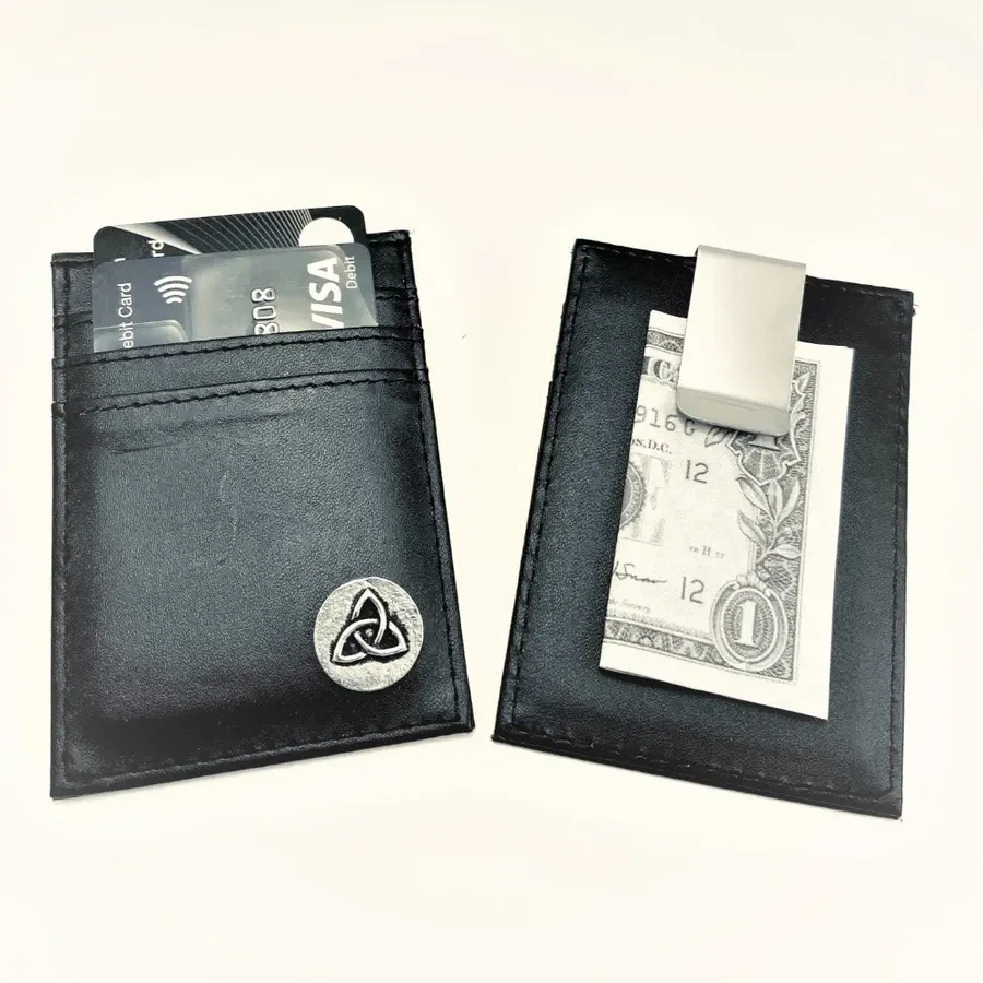obrazek 1 Skórzany klips na karty kredytowe / pieniądze z irlandzkim emblematem – węzłem trójcy