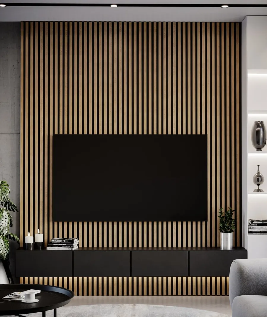 obrazek 1 275x30x4,6 cm LD (5 lameli fornir dębowy) panel akustyczny na płycie MDF 6 mm - dekoracja ścienna 3D