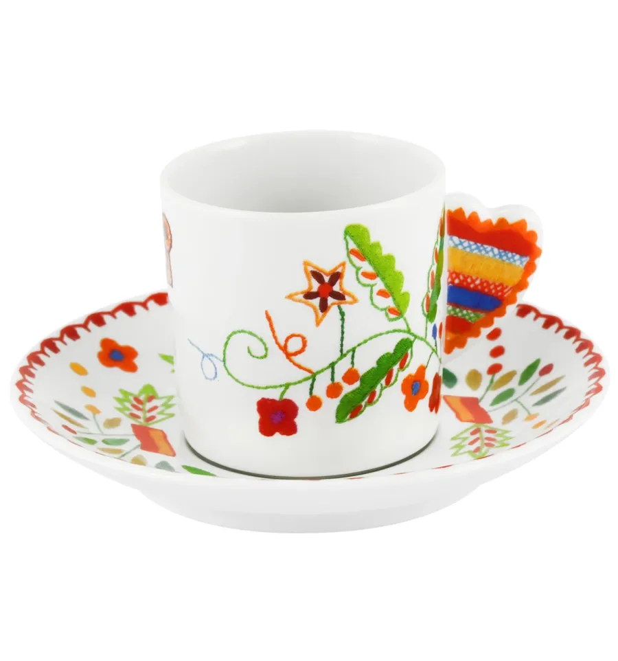 obrazek 1 Porcelanowa filiżanka do kawy ze spodkiem Vila Verde z motywem nawiązującym do walentynkowych chusteczek - Vista Alegre