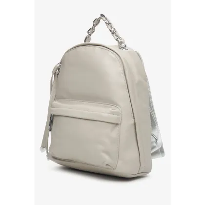 Zdjęcie Estro: Jasnoszary plecak damski ze skóry ze srebrnymi detalami