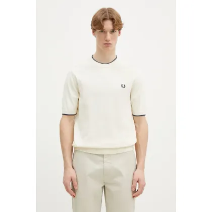 Zdjęcie Fred Perry t-shirt bawełniany męski kolor beżowy gładki K7642.S64