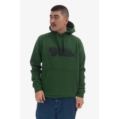 Zdjęcie Fjallraven bluza bawełniana Logo Hoodie męska kolor zielony z kapturem z nadrukiem F84144