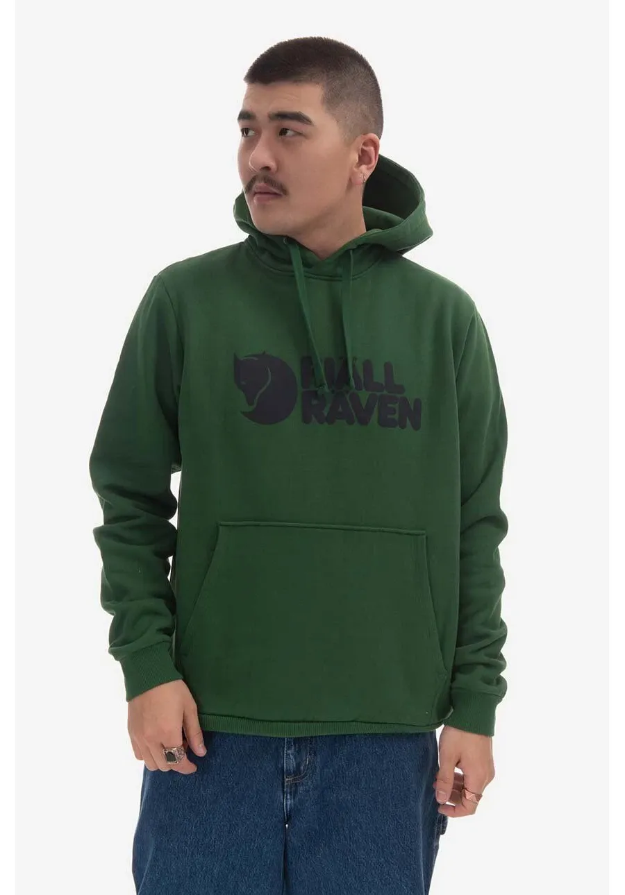 obrazek 1 Fjallraven bluza bawełniana Logo Hoodie męska kolor zielony z kapturem z nadrukiem F84144