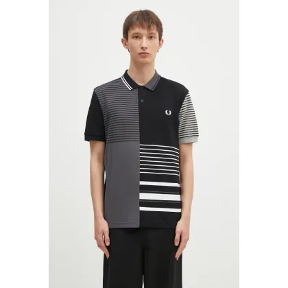Zdjęcie Fred Perry polo bawełniane Beams Striped Panel Shirt kolor czarny wzorzysty SM7188.102