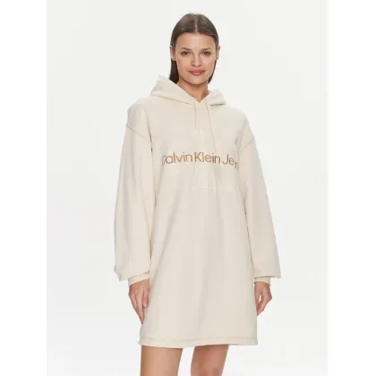 Zdjęcie Calvin Klein Jeans Sukienka codzienna Hero Monologo Hoodie Dress J20J223245 Écru Relaxed Fit