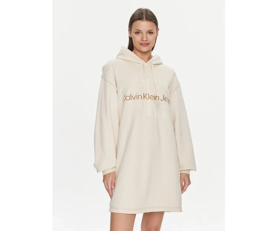 obrazek 1 Calvin Klein Jeans Sukienka codzienna Hero Monologo Hoodie Dress J20J223245 Écru Relaxed Fit