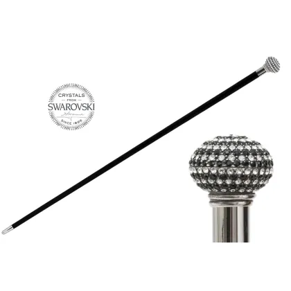 Zdjęcie Luksusowa czarna laska z uchwytem w kształcie gałki wysadzanej kryształkami Swarovskiego - Pasotti