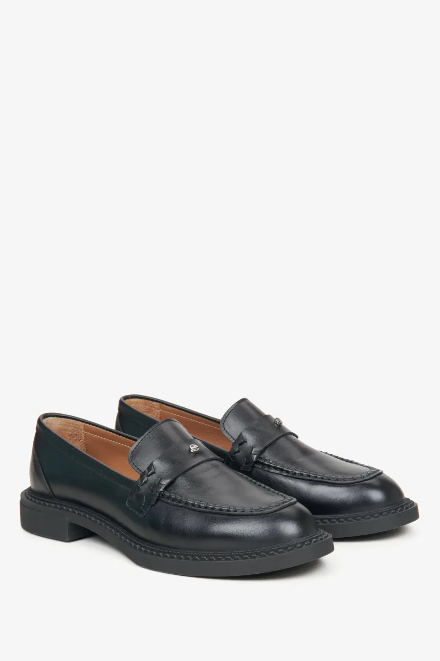obrazek 1 Estro: Czarne loafersy damskie typu Penny z włoskiej skóry naturalnej Premium