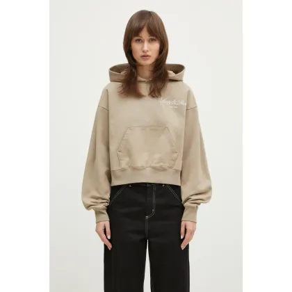 Zdjęcie Sporty & Rich bluza bawełniana Vendome Script Embroidered damska kolor beżowy z kapturem z aplikacją ST074516232GY15