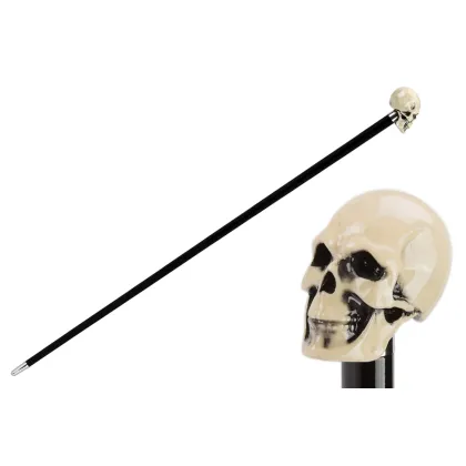 Zdjęcie Stylowa czarna laska z rękojeścią w kształcie czaszki - Pasotti
