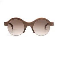 Picture Round glasses with a dark, walnut frame - Legno Light
