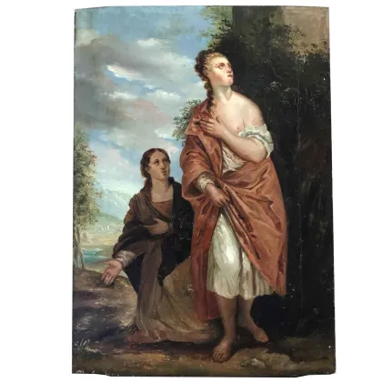 Picture A landscape depicting two female figures dressed in soft drapes - without a frame