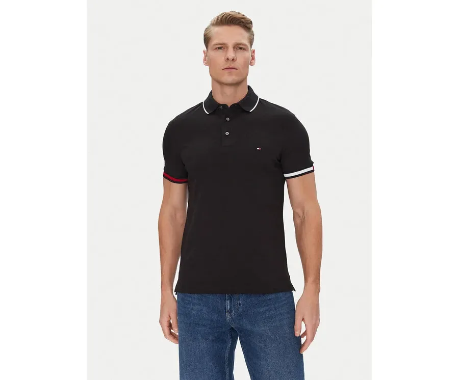 obrazek 1 Tommy Hilfiger Polo Flag Cuff MW0MW38458 Czarny Slim Fit