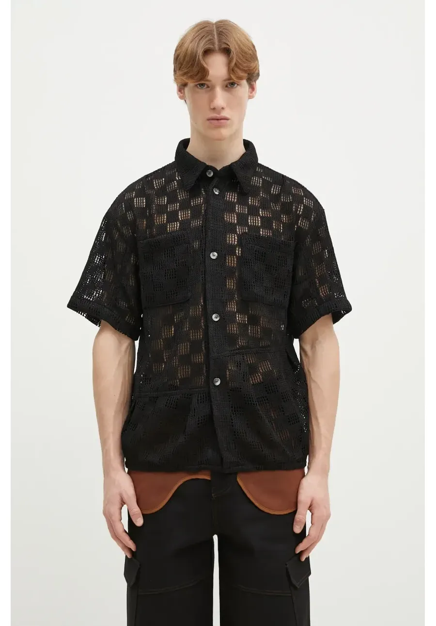 obrazek 1 Andersson Bell koszula Letto Knitted męska kolor czarny regular z kołnierzykiem klasycznym atb1234m