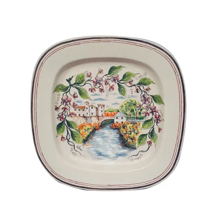 Picture Stylish Italian ceramic plate with decoration in the form of a medieval village