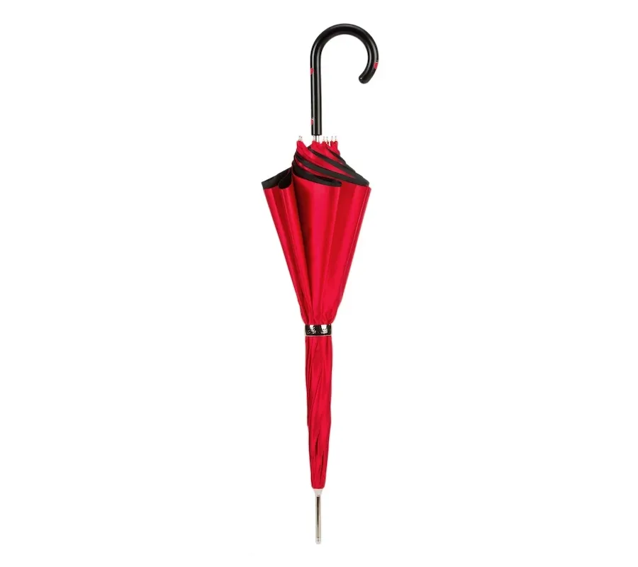 obrazek 2 Stylowy czerwono-czarny parasol damski z kwiatowym motywem ozdobnym – Pasotti