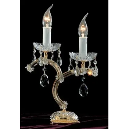 Zdjęcie Lampa stołowa z pozłacaną metalową ramą pokrytą przezroczystymi szklanymi ramionami i przezroczystymi kryształowymi zawieszkami - Il Paralume Marina