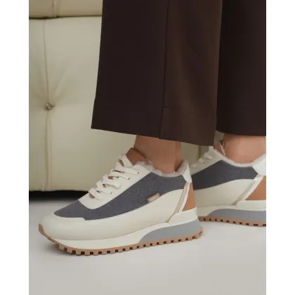 Zdjęcie Estro: Skórzane sneakersy damskie na zimę z futrzanym wypełnieniem