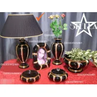 Picture Ceramic black and gold lamp studded with crystals