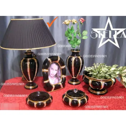 Picture Ceramic black and gold lamp studded with crystals