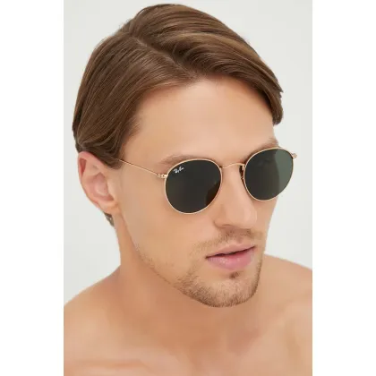 Zdjęcie Ray-Ban okulary przeciwsłoneczne ROUND METAL męskie kolor złoty 0RB3447