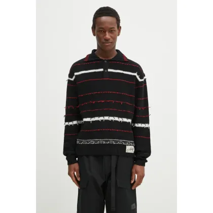 Zdjęcie Andersson Bell sweter wełniany B&W Stripe Polo męski kolor czarny atb1245m