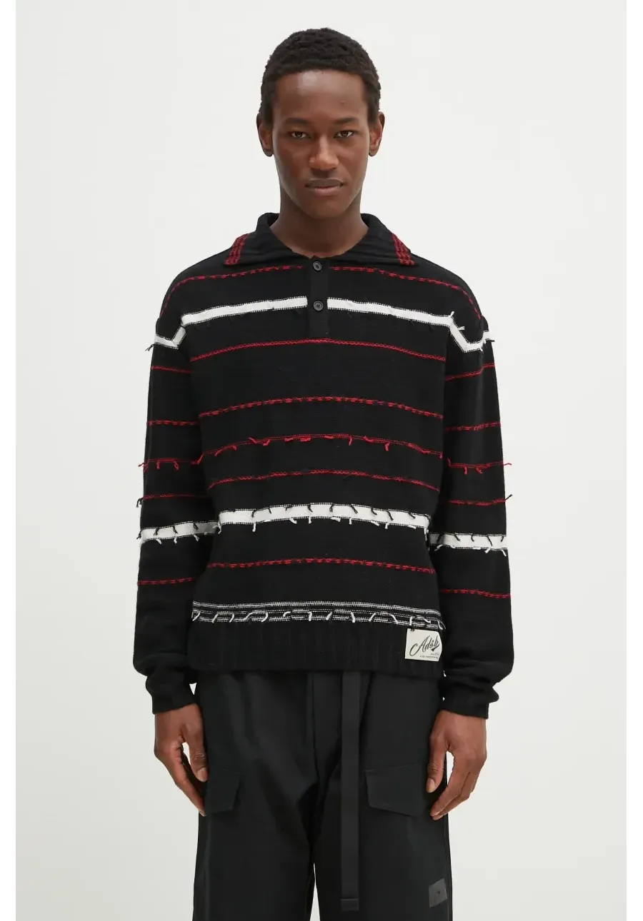 obrazek 1 Andersson Bell sweter wełniany B&W Stripe Polo męski kolor czarny atb1245m