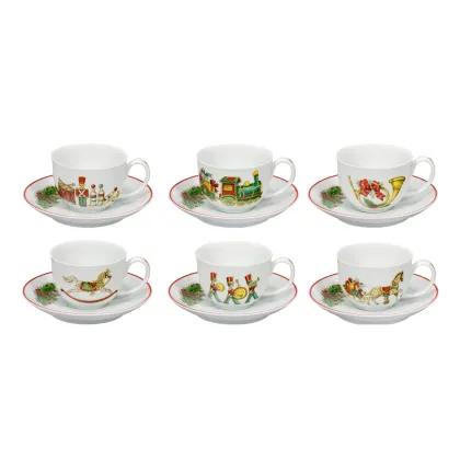 Zdjęcie Porcelanowy zestaw 6 filiżanek do kawy ze spodkami ze świątecznej kolekcji Christmas Magic - Vista Alegre