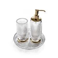 Zdjęcie Kryształowy komplet łazienkowy – kubek na szczoteczkę, pojemnik na mydło w płynie oraz taca do stylowej łazienki – 3SC