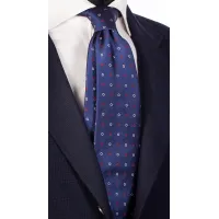 Zdjęcie Męski, ciemnoniebieski krawat w drobne białe i czerwone okręgi